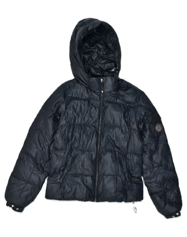 CHAMPION Womens Hooded Padded Jacket UK 16 Large Black Polyester Streetwear Style for 