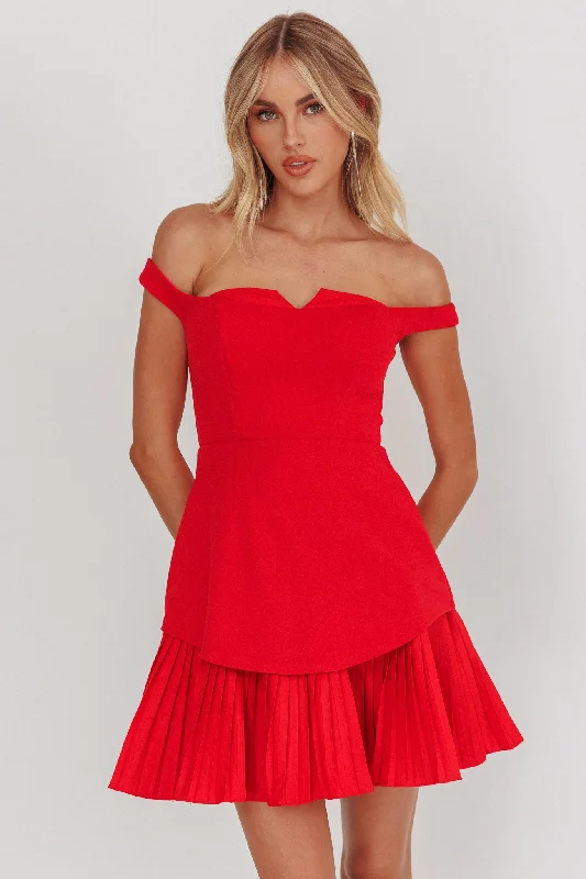 Devoted Love Pleat Hem Mini Dress Red Casual Women's Loose - fitting
