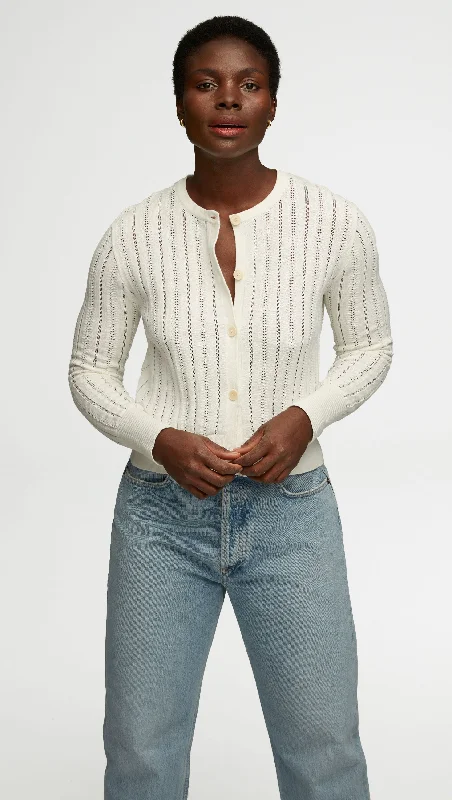 Open Cable Cardigan in Cotton | Ivory Streetwear Style for 