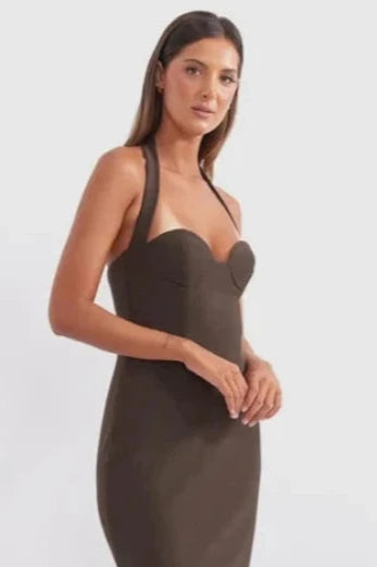 Socialite Halter Mini Dress Coffee Casual Women's Japanese 