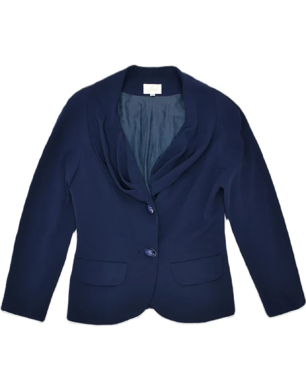 VINTAGE Womens 2 Button Blazer Jacket IT 42 Medium Navy Blue Polyester Sporty Women's Tennis