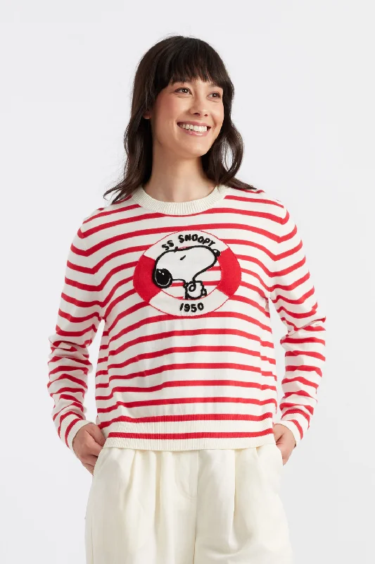 Red Cotton Snoopy Nautical Sweater British Gentlewoman Style