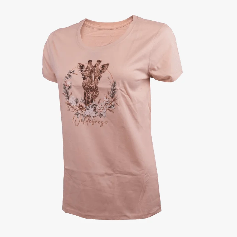 Wildebees Womens Giraffe Wreath Short Sleeve Tee Parchment Modern Women's Tech