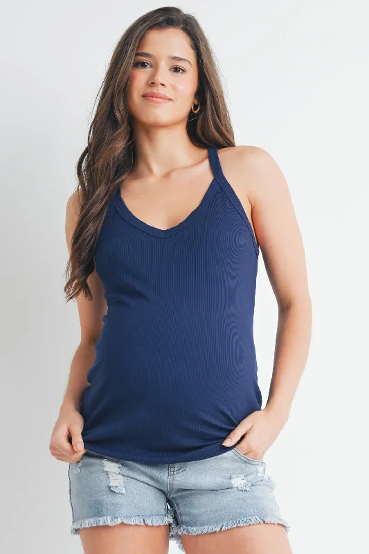 Ribbed V Neck Racerback Maternity Tank Top