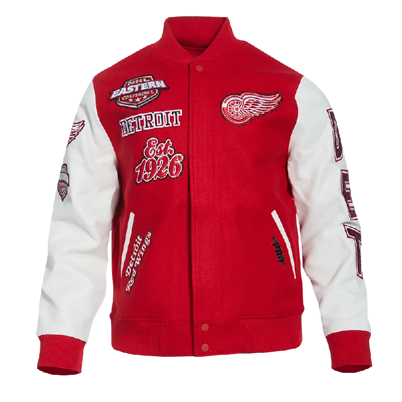 NHL DETROIT RED WINGS ANIMAL PRINT WOOL MEN'S VARSITY JACKET (RED/WHITE)