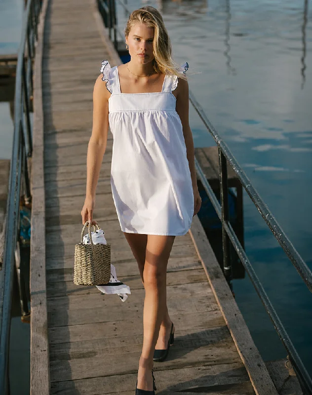 Sanaly Mini Dress in White with Navy Babylock Artistic Women's Avant - 