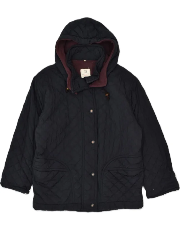VINTAGE Womens Hooded Quilted Jacket IT 46 Large Navy Blue Nylon Bold Women's Statement