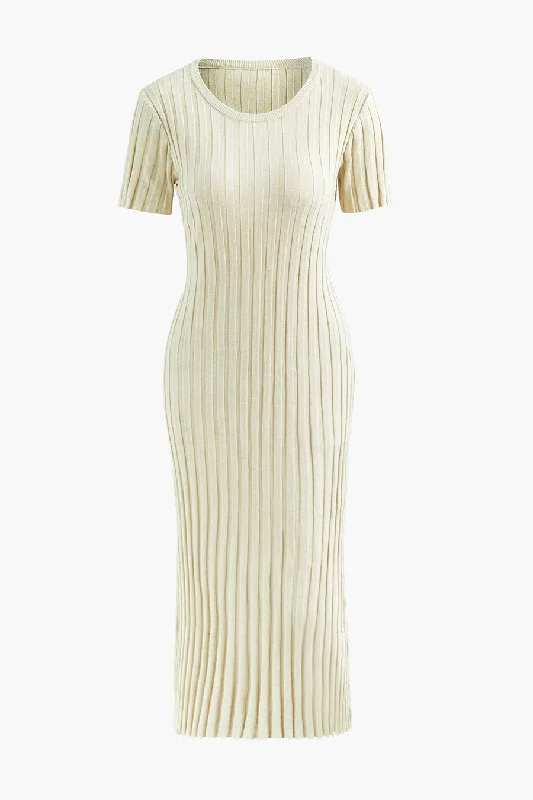 A&A Elia Pleated Ribbed Knitted Maxi Dress