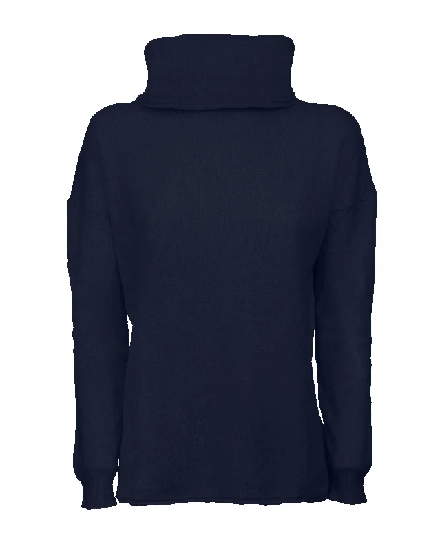 NEW FALL 24 - Women's Oversized Cashmere Cowl Neck Sweater Night Blue by Monticelli Cashmere Minimalist Women's Casual