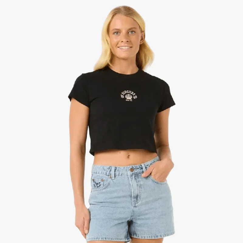 Ripcurl Womens Soleil Baby Short Sleeve Tee Washed Black Casual Women's Loose - fitting Ripcurl Womens Soleil Baby Short Sleeve Tee Washed Black Casual Women's Loose - fitting