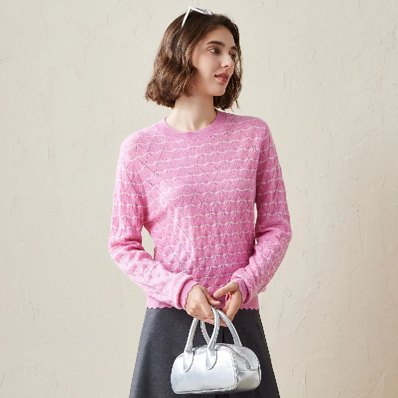 100% Cashmere Scallop Trim Knit Sweater performance