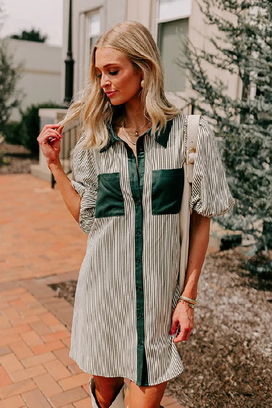 Country Club Cutie Button Down Mini Dress in Deep Forest