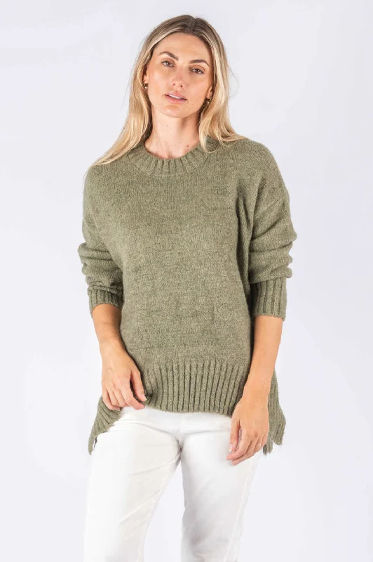 Chloe Khaki Crew Neck Knit Streetwear Style for 