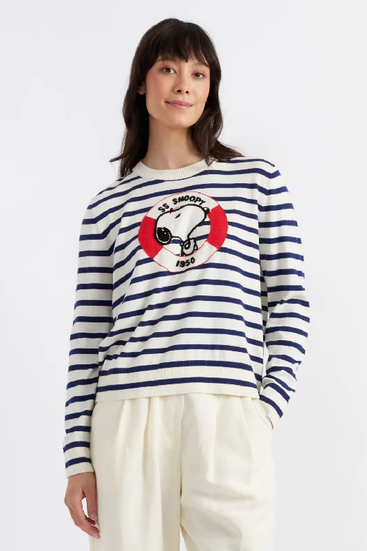 Blue Cotton Snoopy Nautical Sweater Sleek Women's 