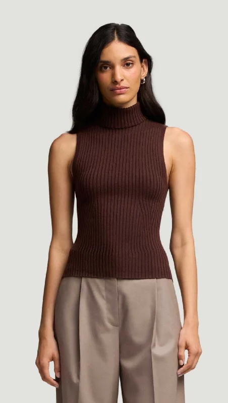 Sleeveless Turtleneck in Stretch Wool | Chocolate Adventure