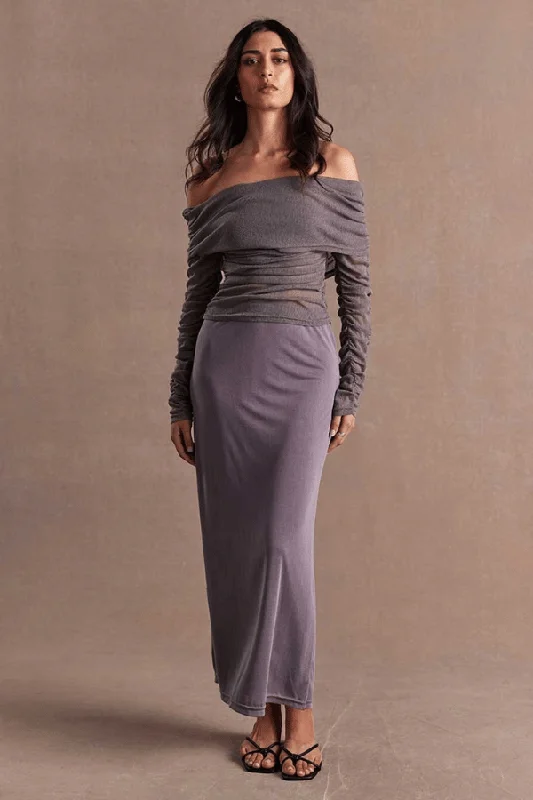 Rise Mesh Long Sleeve Dress Shadow French