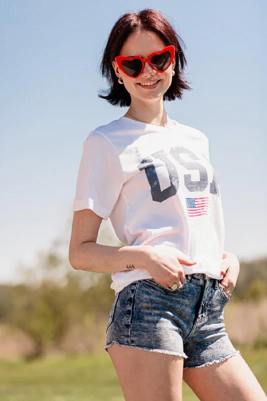 USA Graphic T-Shirt for Women in White | 10807X-TS-WHITE Sleek Women's Metallic