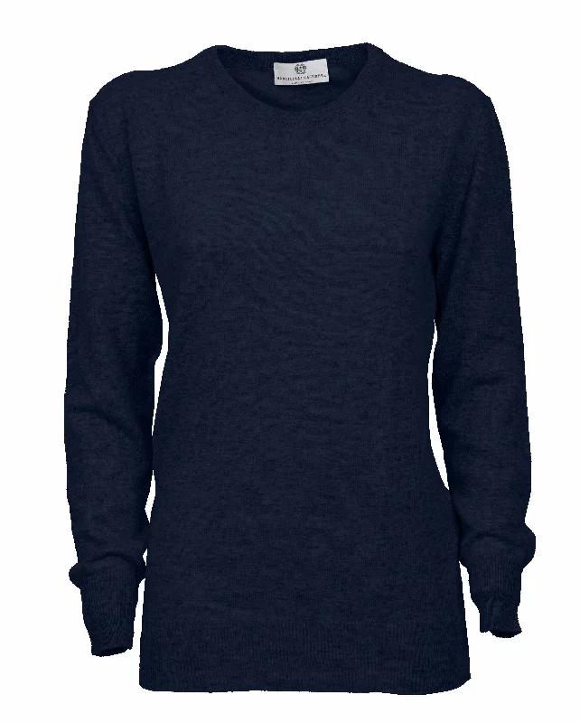NEW FALL 24 - Women's Pure Cashmere Original Crew Neck Sweater Melange Blue by Monticelli Cashmere Sophisticated Women's 