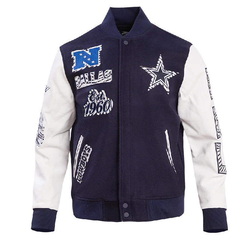 NFL DALLAS COWBOYS ANIMAL PRINT WOOL MEN'S VARSITY JACKET (MIDNIGHT NAVY/WHITE)