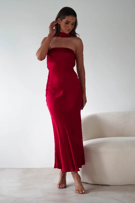 Alice Soft Satin Maxi Dress | Dark Red