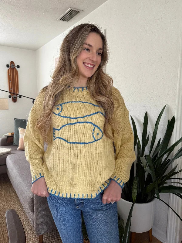 Bailey Rose Rory Knit Embroidered Pullover Sweater (Yellow) Sleek Women's Metallic