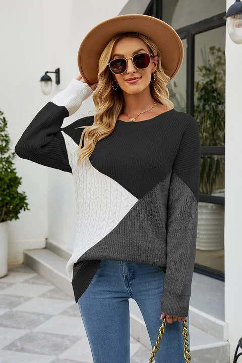 Color Block Round Neck Sweater Sustainable Organic