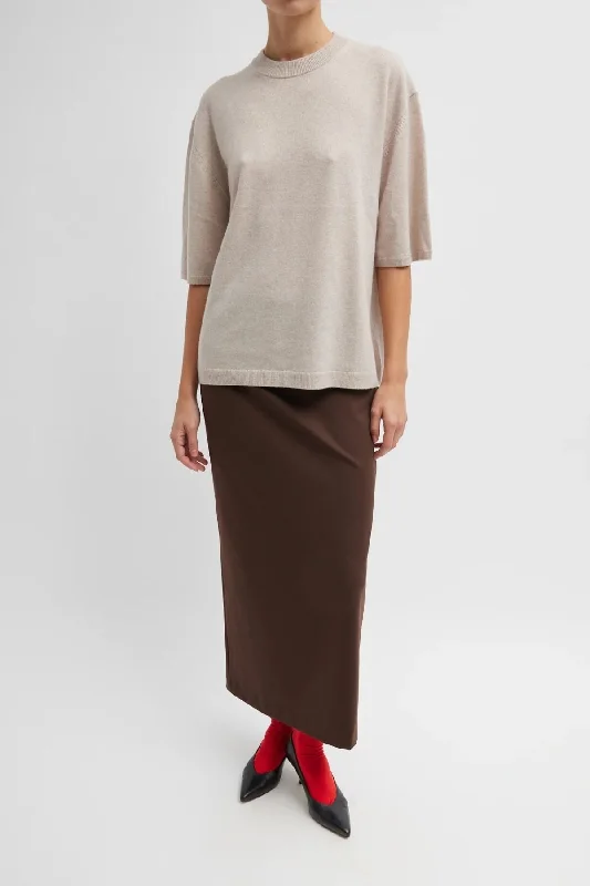 Tibi Washable Cashmere Oversized Easy T-Shirt - Oatmeal Melange