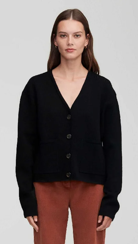 Cardigan Jacket in Wool-Lycra Blend | Black Streetwear Style for 