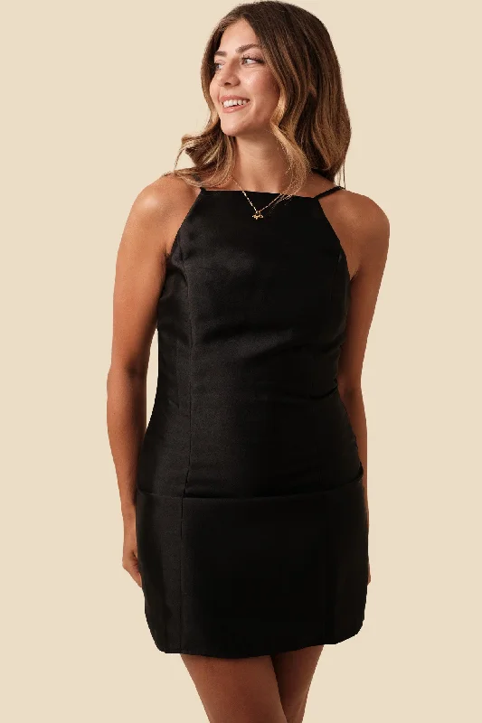 Needii Wendy Black Sheen Halter Mini Dress Youthful Women's Pop