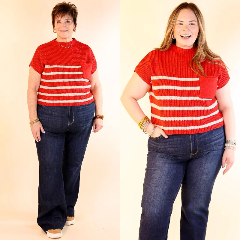 Repeat Worthy Striped Cap Sleeve Sweater in Ruby Red Disco