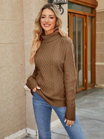 Cable-Knit Mock Neck Sweater Youthful Women's Pop
