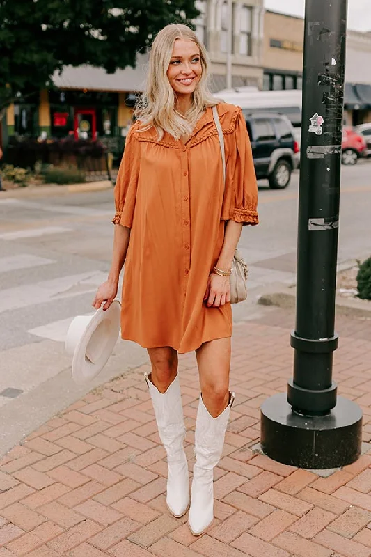 Falling Leaves Button Down Mini Dress in Pumpkin