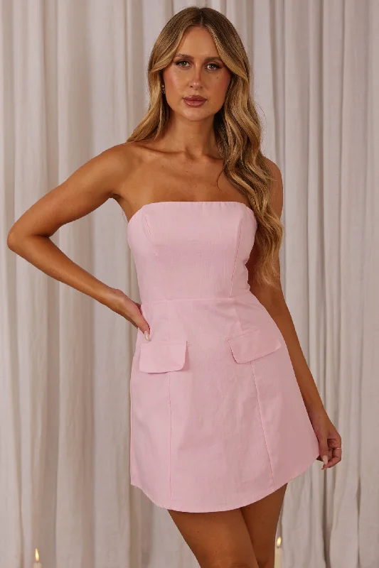 Justine Strapless Faux Pocket Mini Dress Pink Monochromatic Office Style