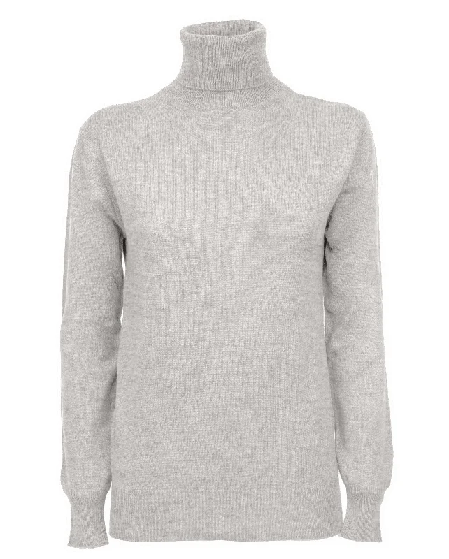 NEW FALL 24 - Women's Pure Cashmere Turtleneck Sweater Light Gray by Monticelli Cashmere Dynamic Women's Moto