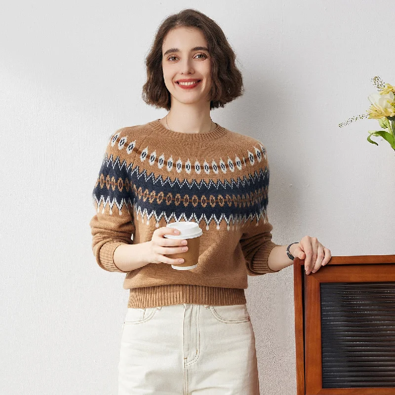 100% Cashmere Women's Cozy Nordic Knit Sweater Sporty Women's Athleisure 