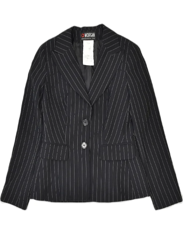 MORGAN Womens 2 Button Blazer Jacket UK 12 Medium Black Striped Acetate Luxurious Women's High -  end
