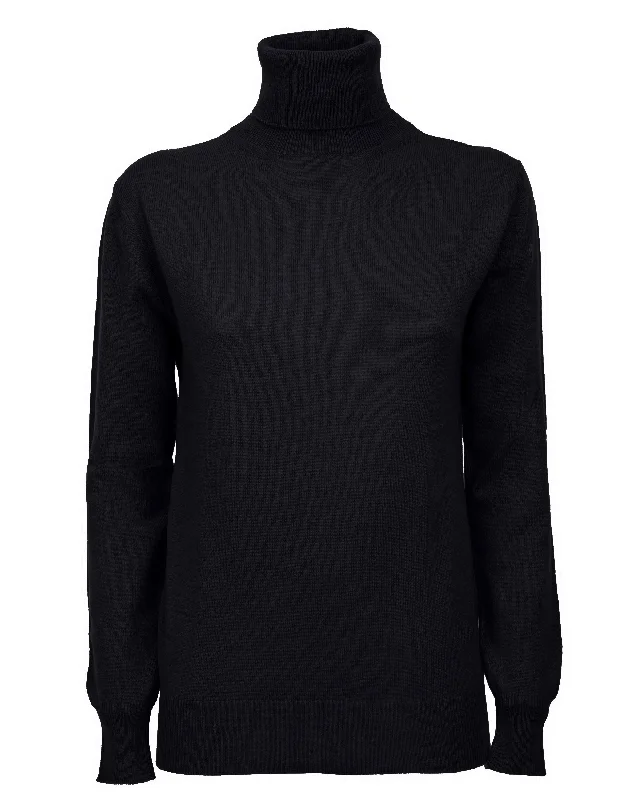 NEW FALL 24 - Women's Pure Cashmere Turtleneck Sweater Black by Monticelli Cashmere Vintage Women's 1970S 