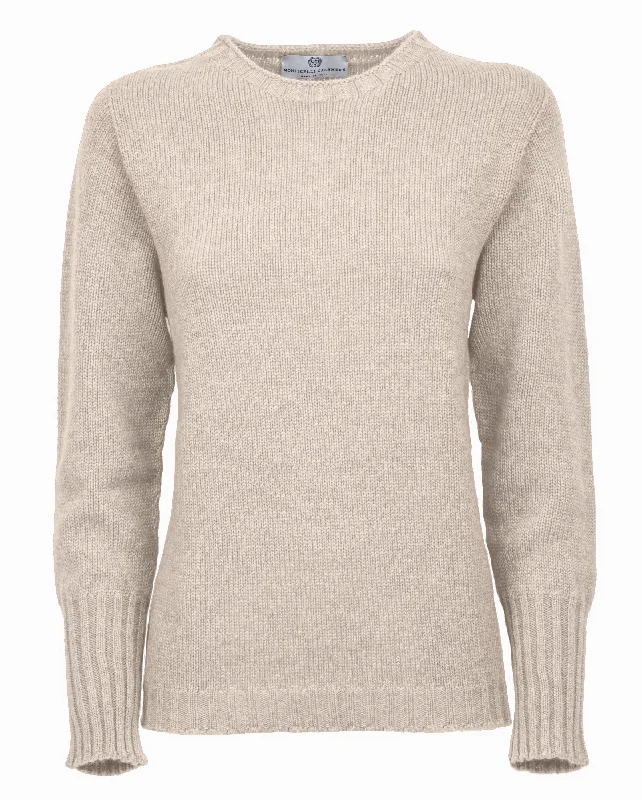NEW FALL 24 - Women's Pure Cashmere Crew Neck Sweater Beige by Monticelli Cashmere Disco