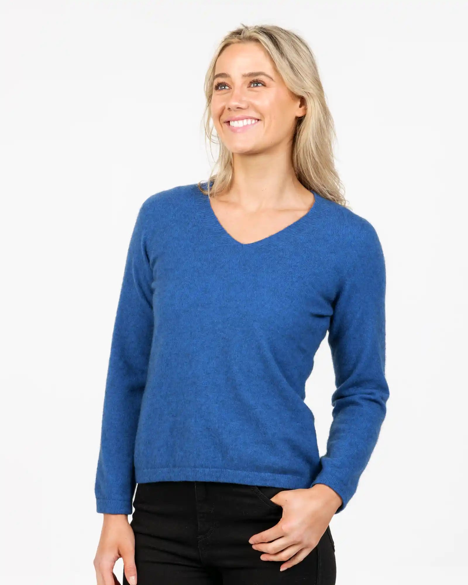Cornflower Women's Vee-Neck Merino Wool Sweater - NB396 Sustainable Organic