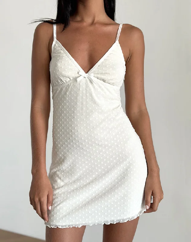 Mevila Cami Mini Dress in Ivory Polka Flock Compression