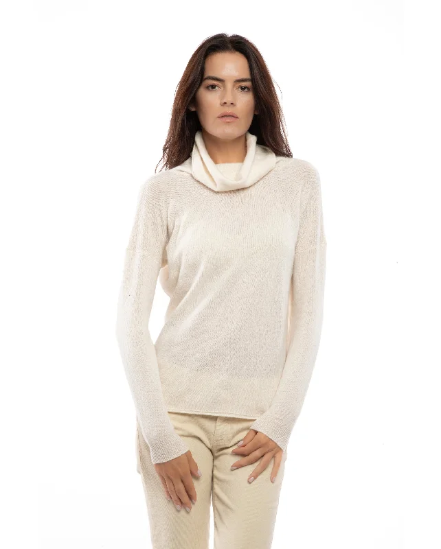 NEW FALL 24 - Women's Oversized Cashmere Cowl Neck Sweater Milk White by Monticelli Cashmere Modern Women's 