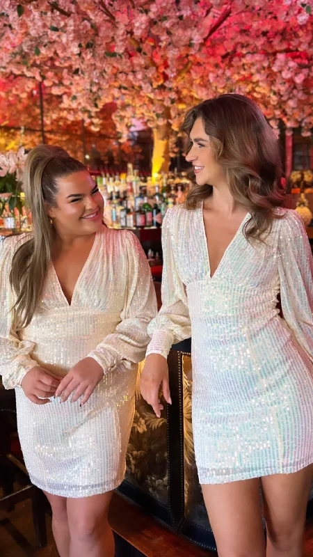 Starlette Multi Sequin Cream Ruched Detail Mini Dress Women