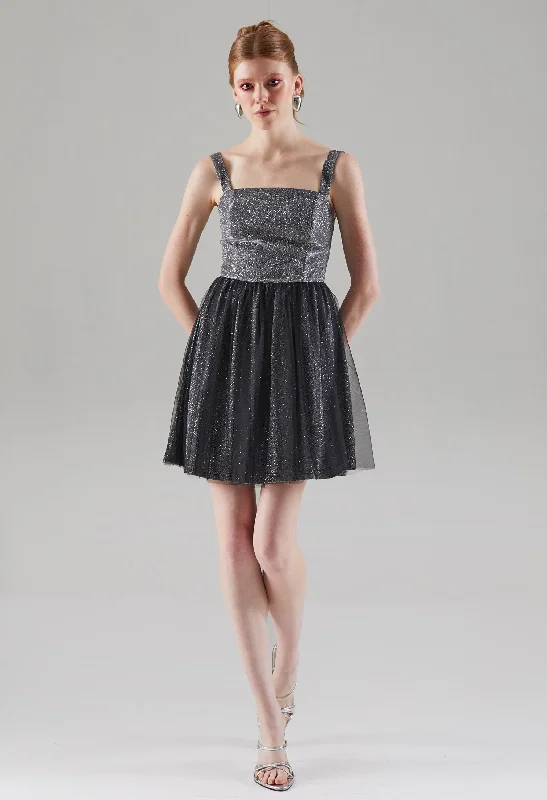 Glittery Chiffon Mini Dress Classic Women's Pin - striped