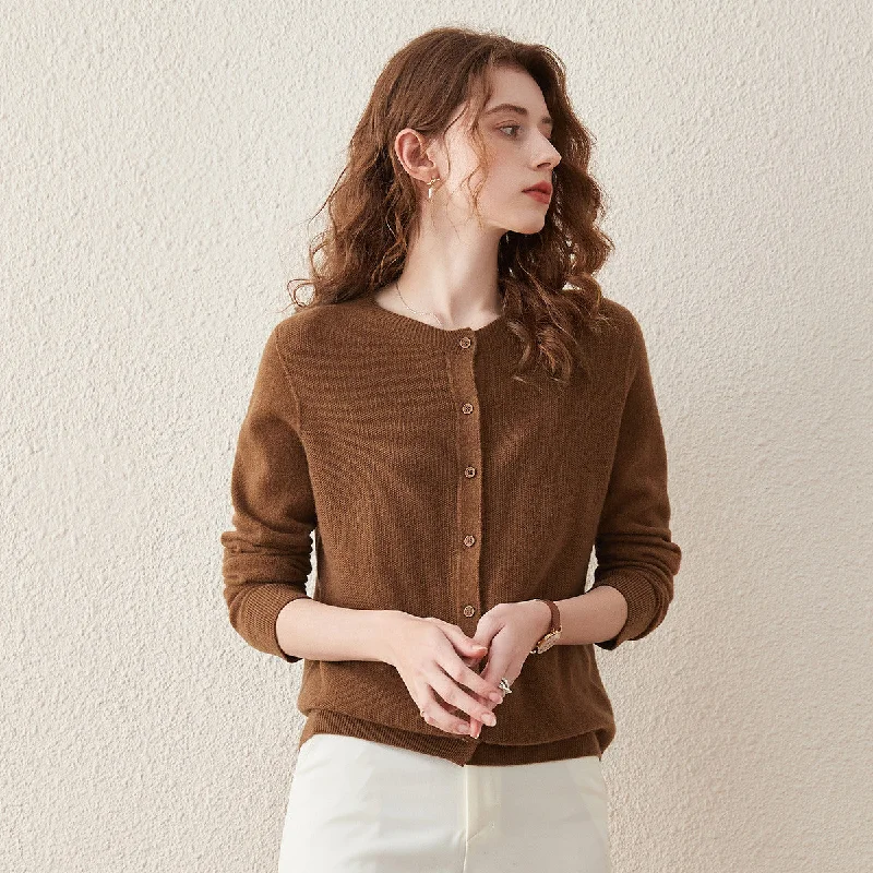 100% Wool Round Neck Knitted Cardigan Sweater Feminine Women's Style 