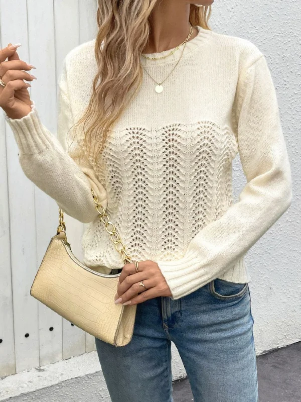 Openwork Round Neck Long Sleeve Sweater Edgy Women's Punk