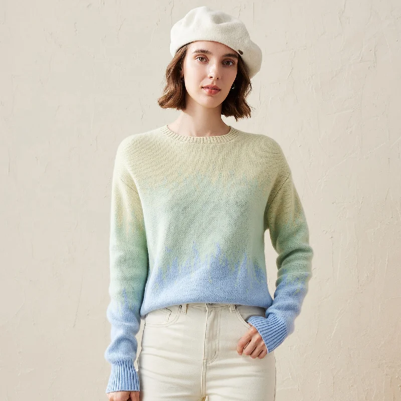 100% Cashmere Ombre Gradient Color Knit Sweater Cool Women's Skate