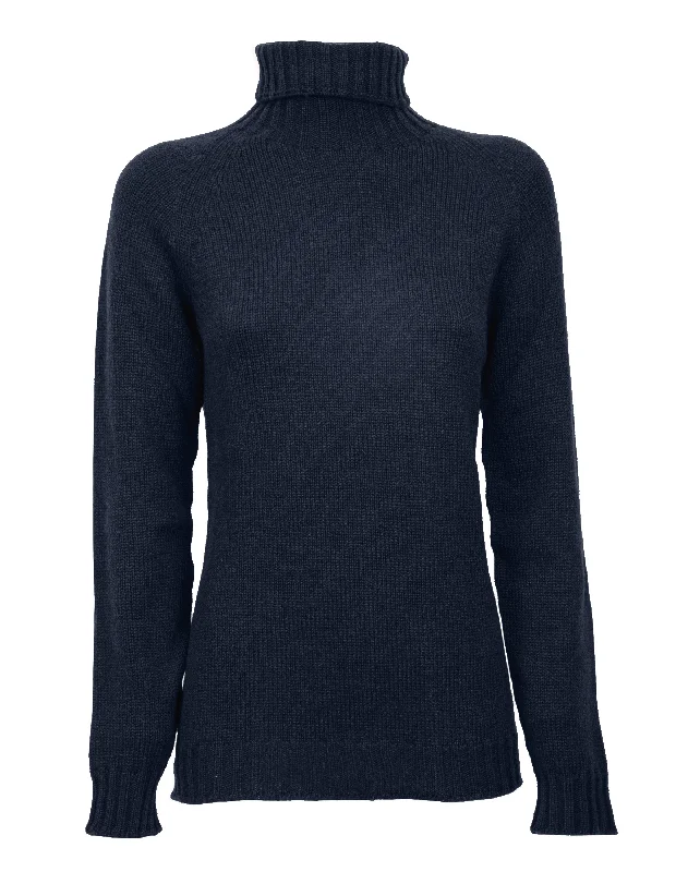 NEW FALL 24 - Women's Cashmere Raglan Sleeve Turtleneck Sweater Night Blue by Monticelli Cashmere Hip Women's Urban