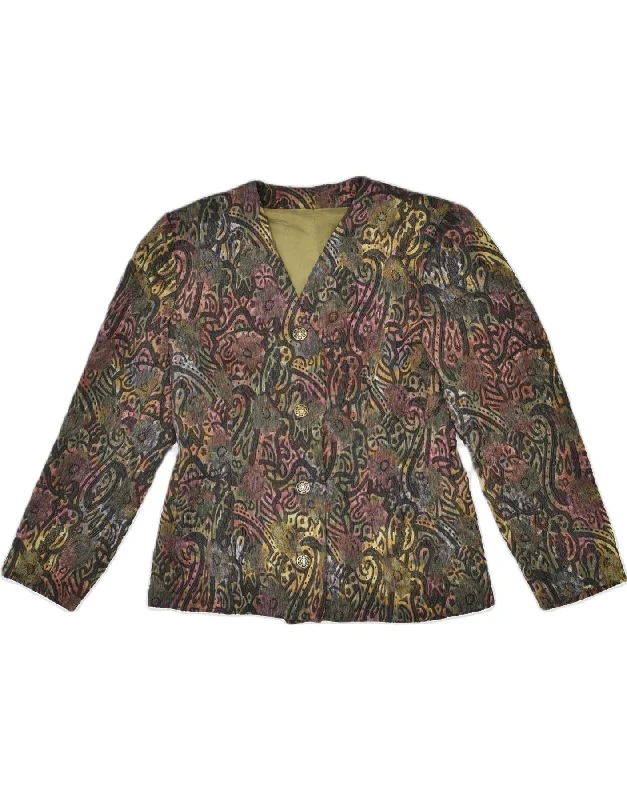 VINTAGE Womens 4 Button Blazer Jacket UK 10 Small Khaki Floral Sporty Women's Athleisure 