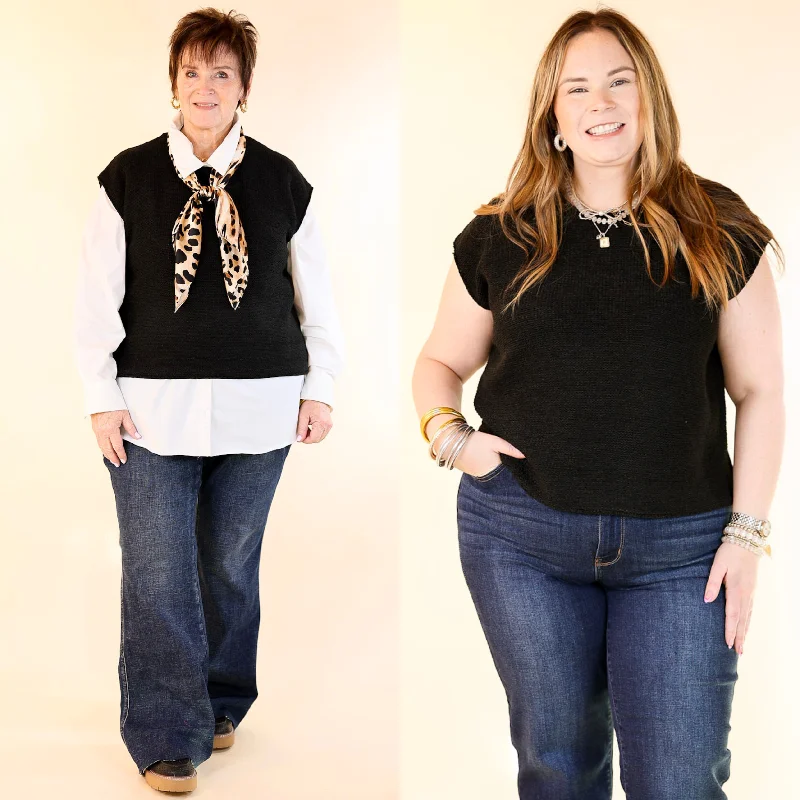 Forever Favorite Oversized Crew Neck Sweater Vest in Black Elegant Women's Formal 