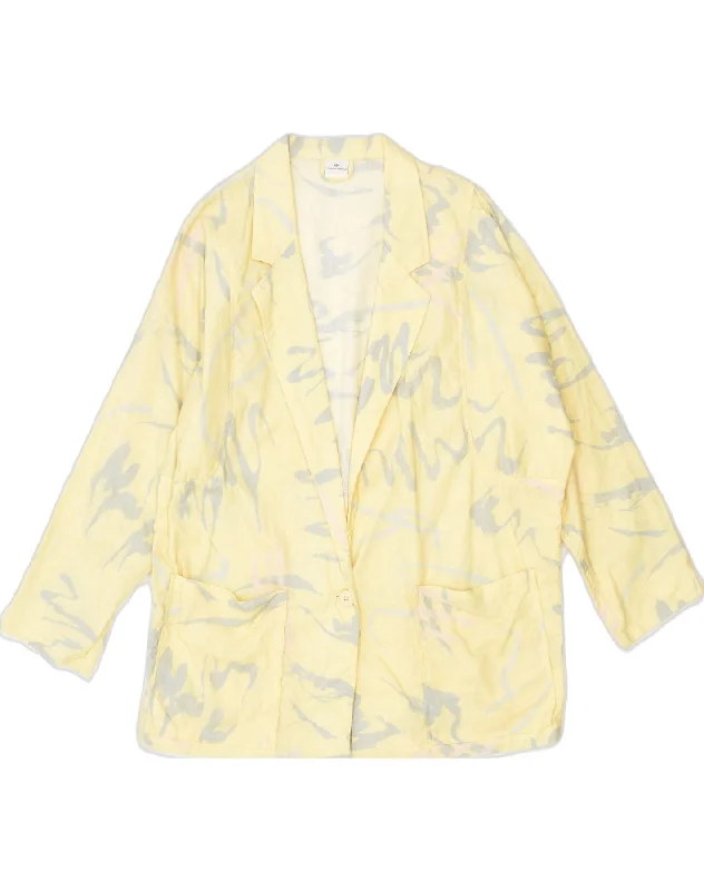 VINTAGE Womens 1 Button Blazer Jacket IT 40 Small Yellow Geometric Cotton Sustainable Organic
